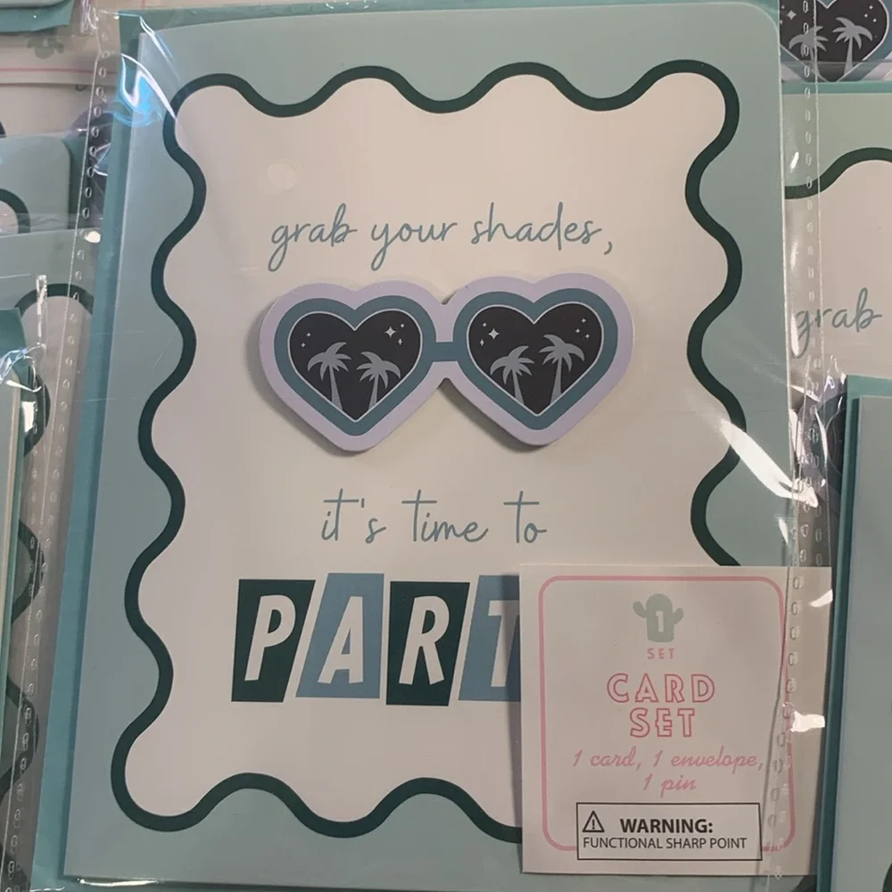 Party Note Cards 30 PK Grab your Shades it’s time to party W/Sunglasses pin NEW